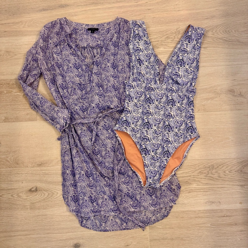 J.Crew Plunge One Piece Swimsuit & Matching Cover Up - 6 / S